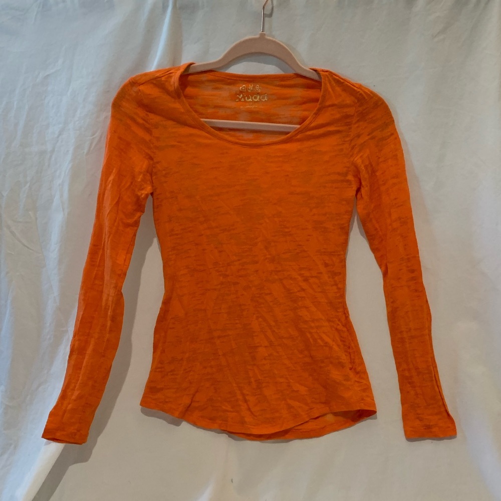 Semi-sheer Print Orange Long Sleeve Shirt
